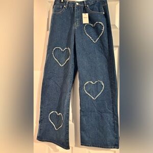 Heart Embellished Blue Jeans